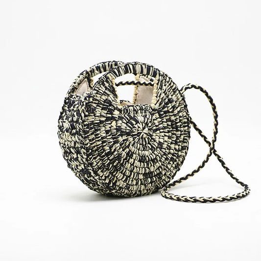 Savanna Chic Round Straw Shoulder Bag