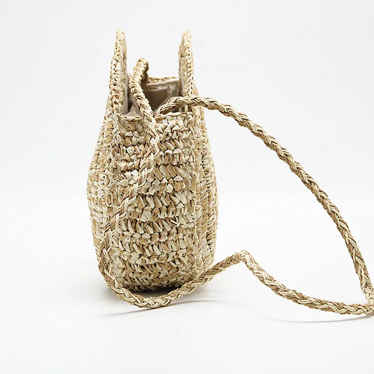 Savanna Chic Round Straw Shoulder Bag