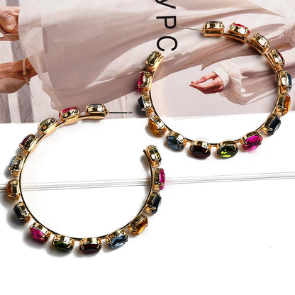 Boho Chic Colourful Crystal Loop Earrings