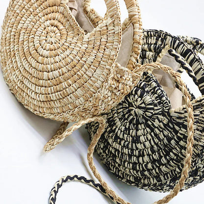 Savanna Chic Round Straw Shoulder Bag