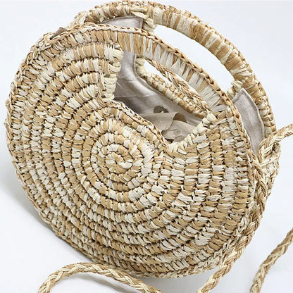 Savanna Chic Round Straw Shoulder Bag