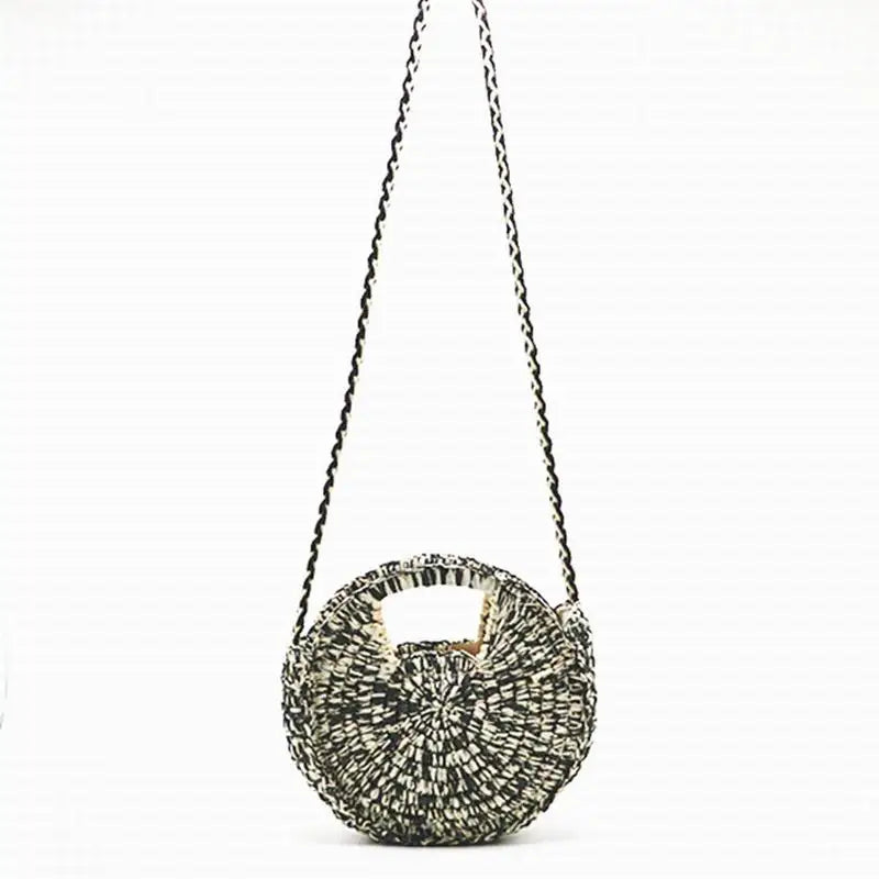 Savanna Chic Round Straw Shoulder Bag