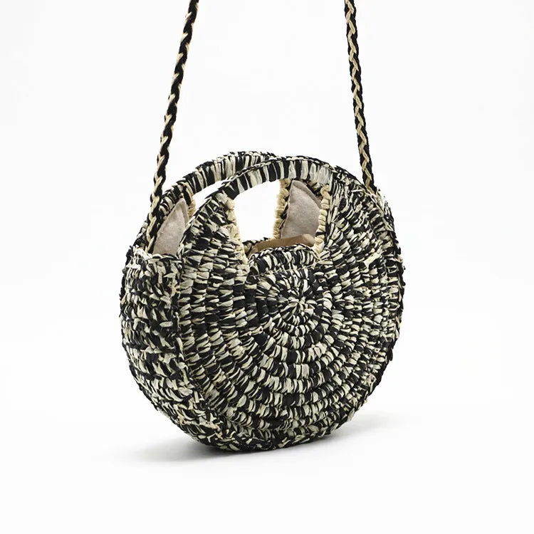 Savanna Chic Round Straw Shoulder Bag