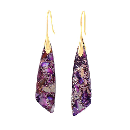 elegant stone earrings in purple jasper with gold hooks by Montipi