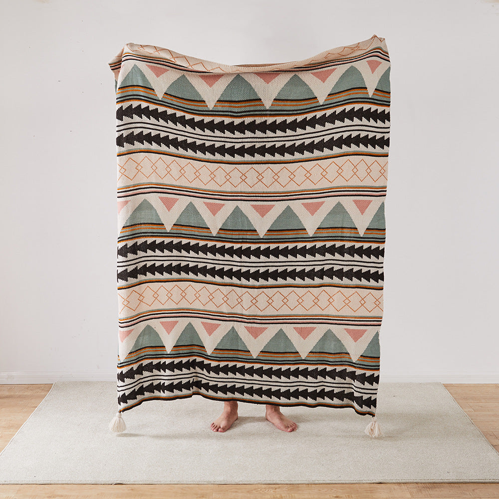 Knitted Tribal Boho Throw Blanket Montipi