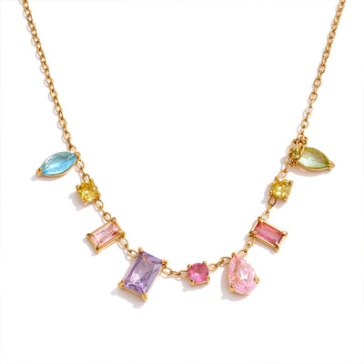 Necklace with colorful gemstones on a white background