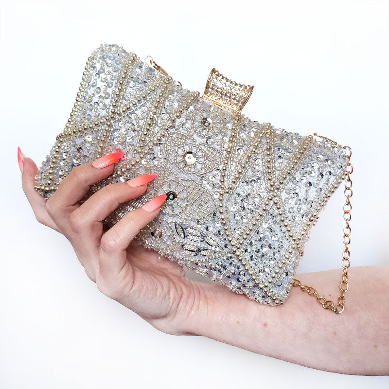 Luxe-Silver-Pearl-Clutch-and-ombre-nails-Couture-chic-style by Montipi Australia