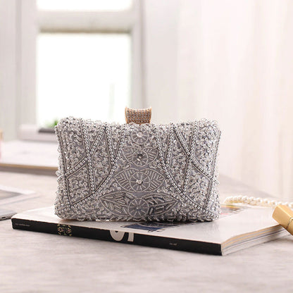 Luxe Silver Wedding Clutch Bag with intricate silver beaded design with silver sequin by Montipi Australia