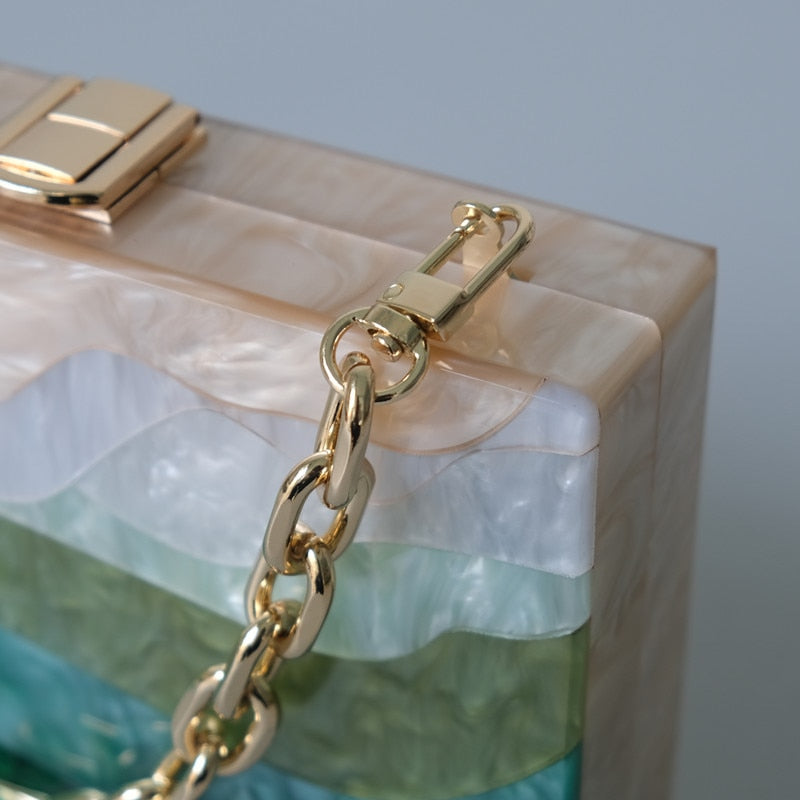 Luxury Emerald Striped Acrylic Clutch Bag Montipi