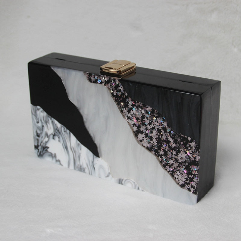 Luxury Marble Black Acrylic Clutch Bag Montipi