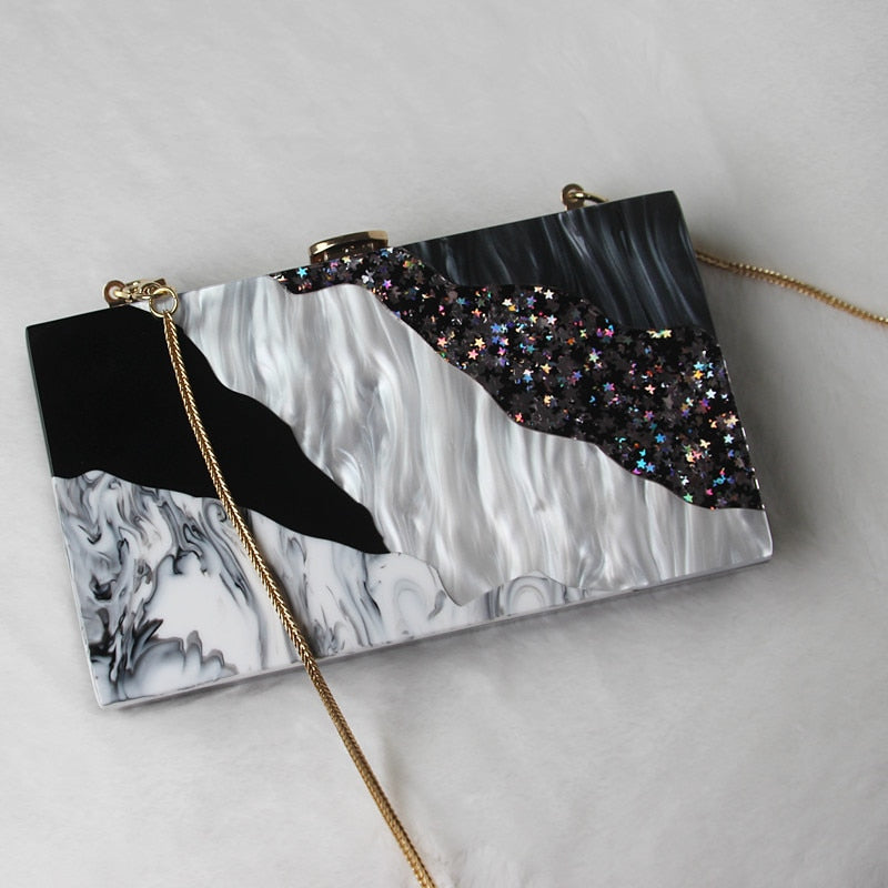 Luxury Marble Black Acrylic Clutch Bag Montipi