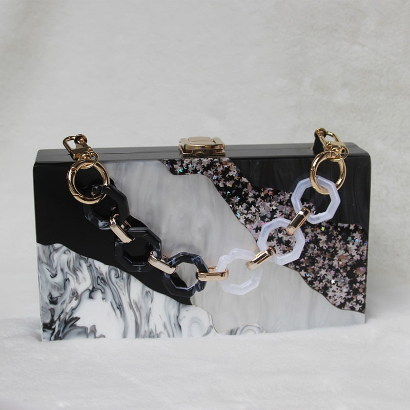 Luxury Marble Black Acrylic Clutch Bag Montipi