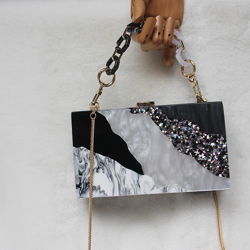 Luxury Marble Black Acrylic Clutch Bag Montipi