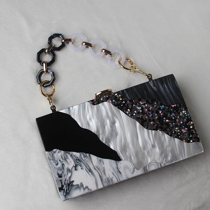 Luxury Marble Black Acrylic Clutch Bag Montipi