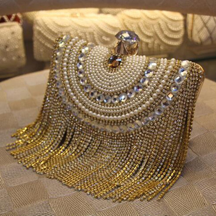 Luxury Vintage Rhinestone Tassel Clutch Bag Montipi