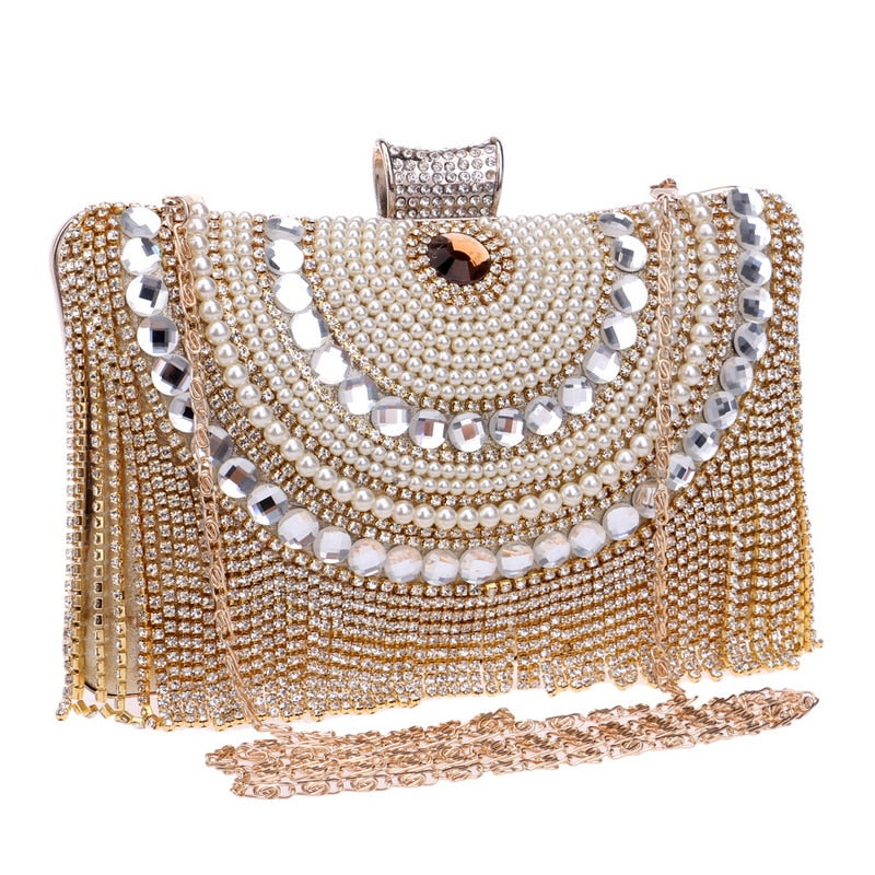 Luxury Vintage Rhinestone Tassel Clutch Bag Montipi