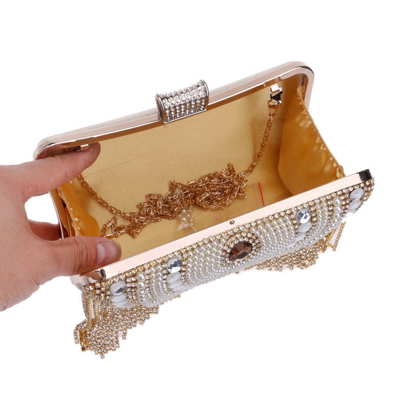 Luxury Vintage Rhinestone Tassel Clutch Bag Montipi
