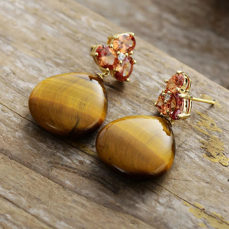 Mirabelle Gem Drop Earrings Amber Yellow Stones & Crystals