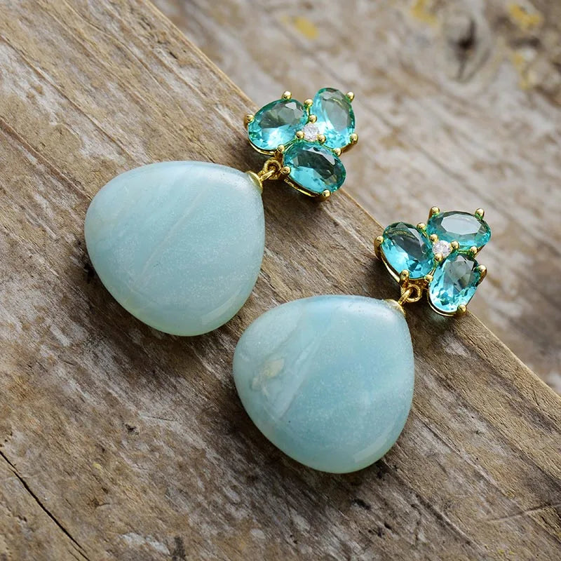 romantic and elegant Mirabelle Gem Drop Earrings in blue Amazonite by Montipi