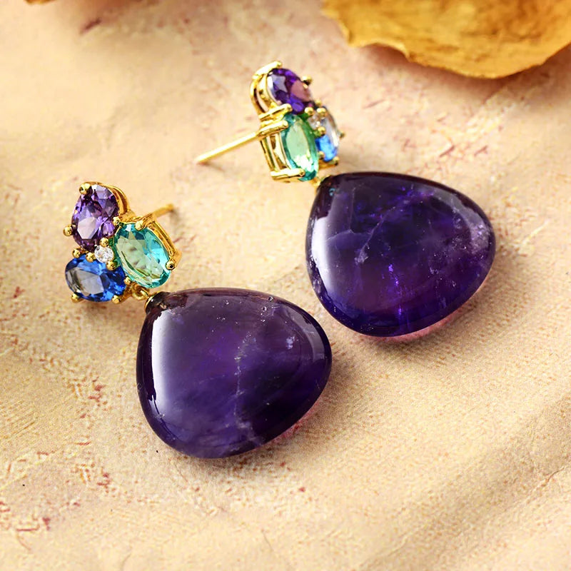Mirabelle Gem Drop Earrings purple amethyst by Montipi