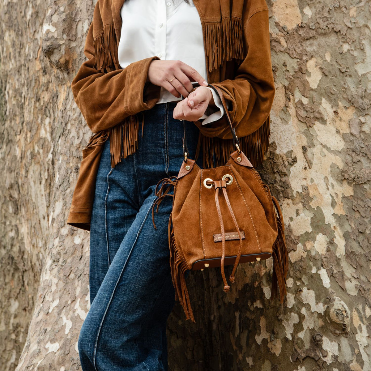 Nomade Suede Fringe Bucket Bag