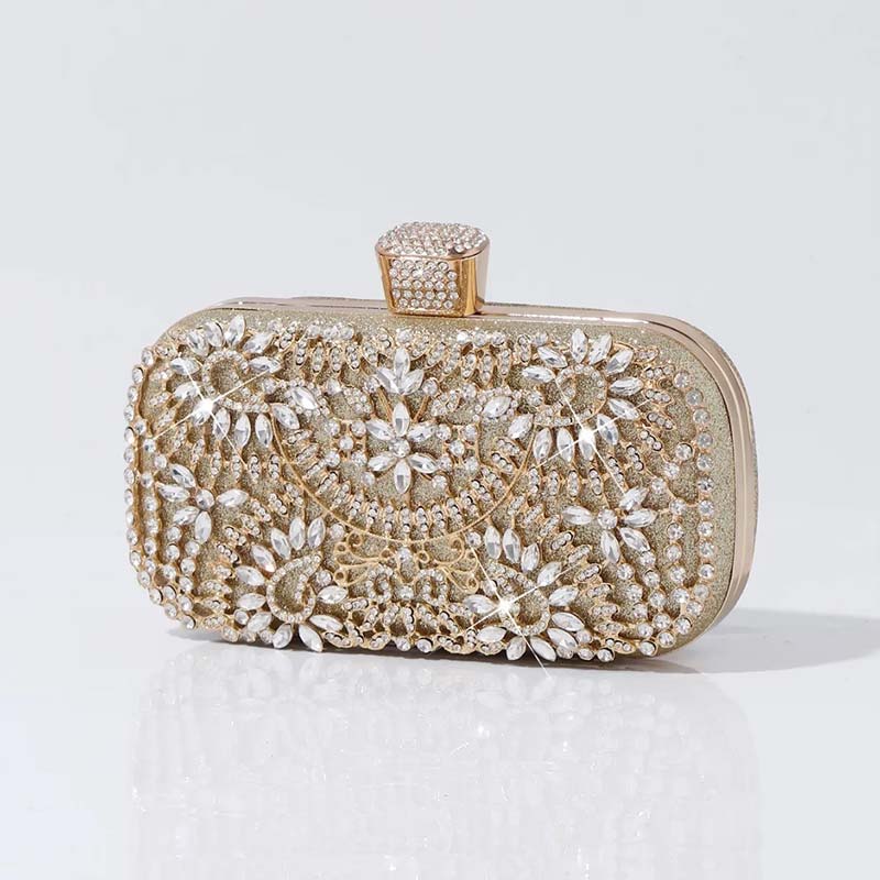 Opulent Floral Rhinestone Evening Clutch Bag