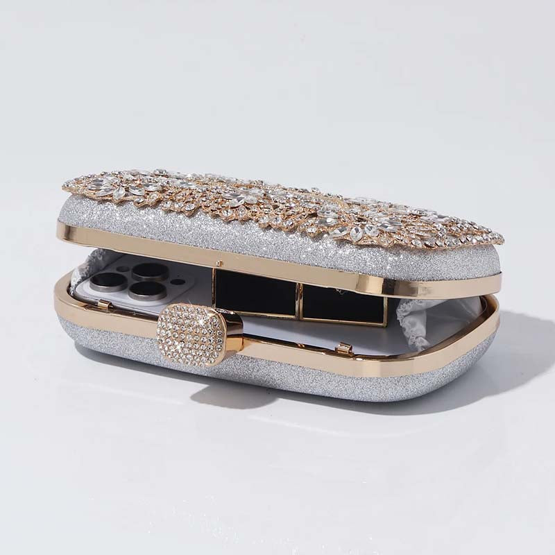 Opulent Floral Rhinestone Evening Clutch Bag