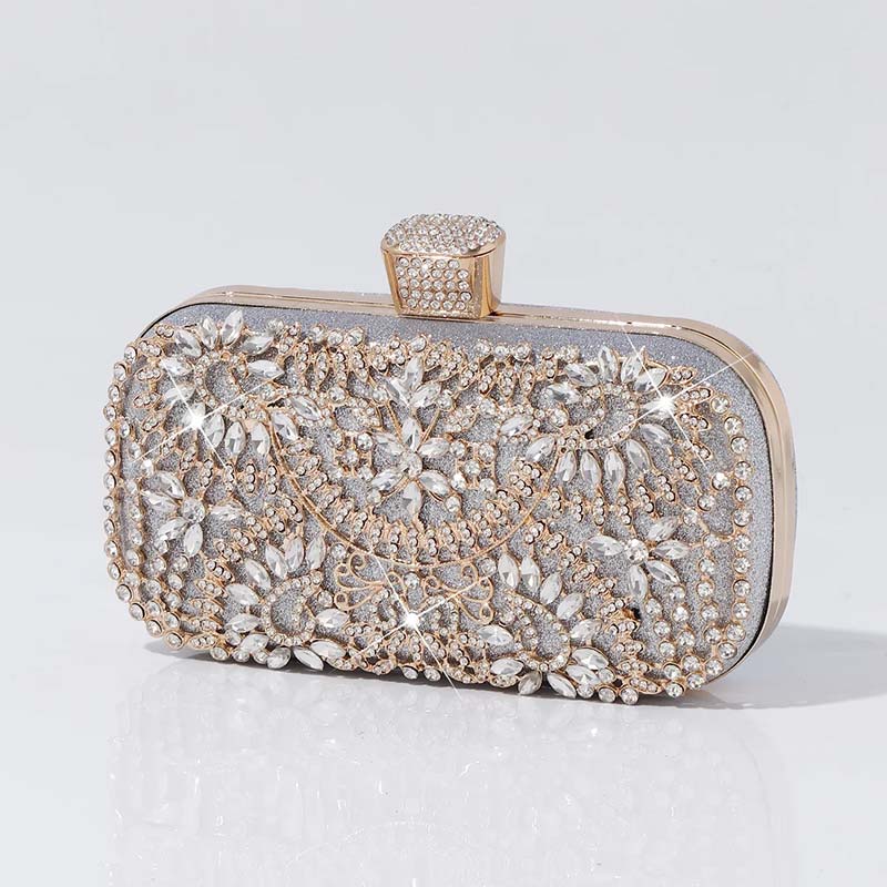 Opulent Floral Rhinestone Evening Clutch Bag