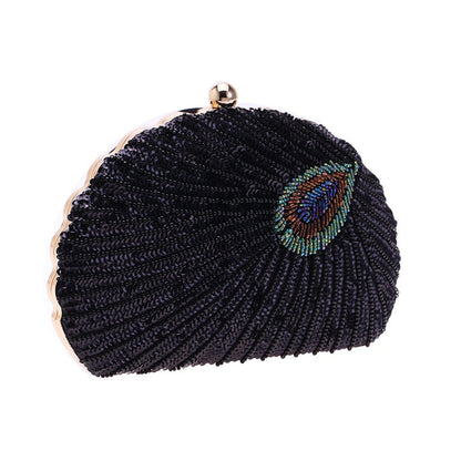 Peacock Black Vintage Sequin Clutch Bag Montipi