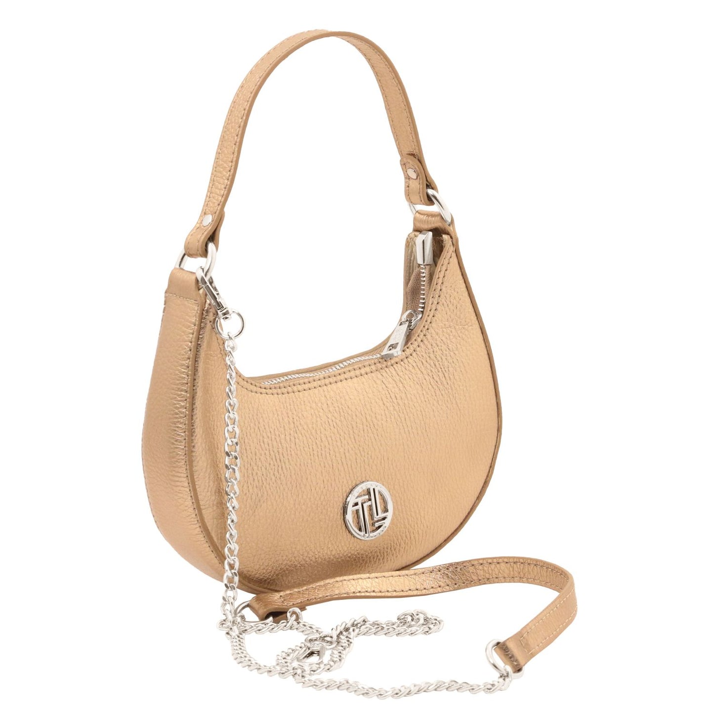 Pixie Metallic Leather Handbag With Chain Strap