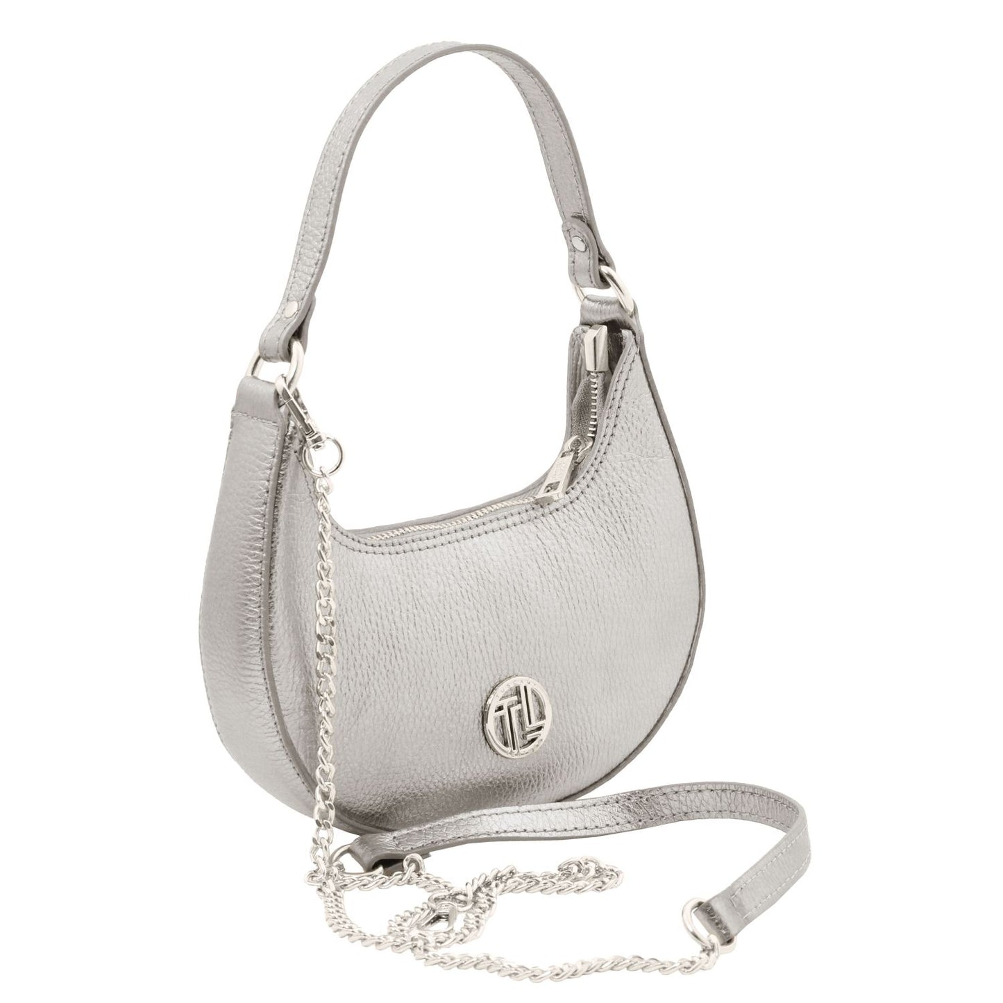 Pixie Metallic Leather Handbag With Chain Strap