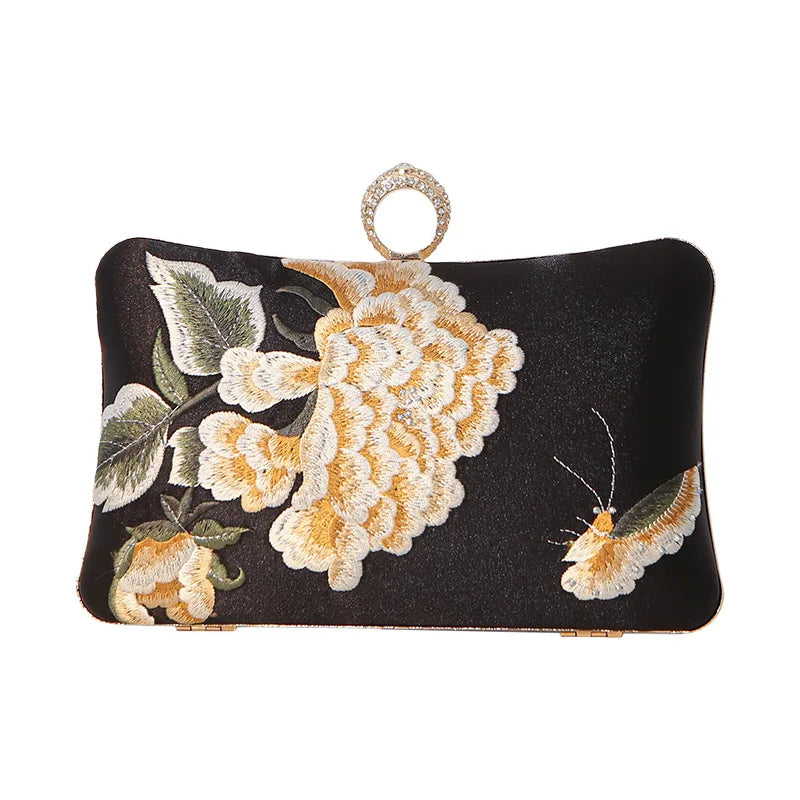 Poetic Bloom Embroidered Floral Clutch Bag Montipi