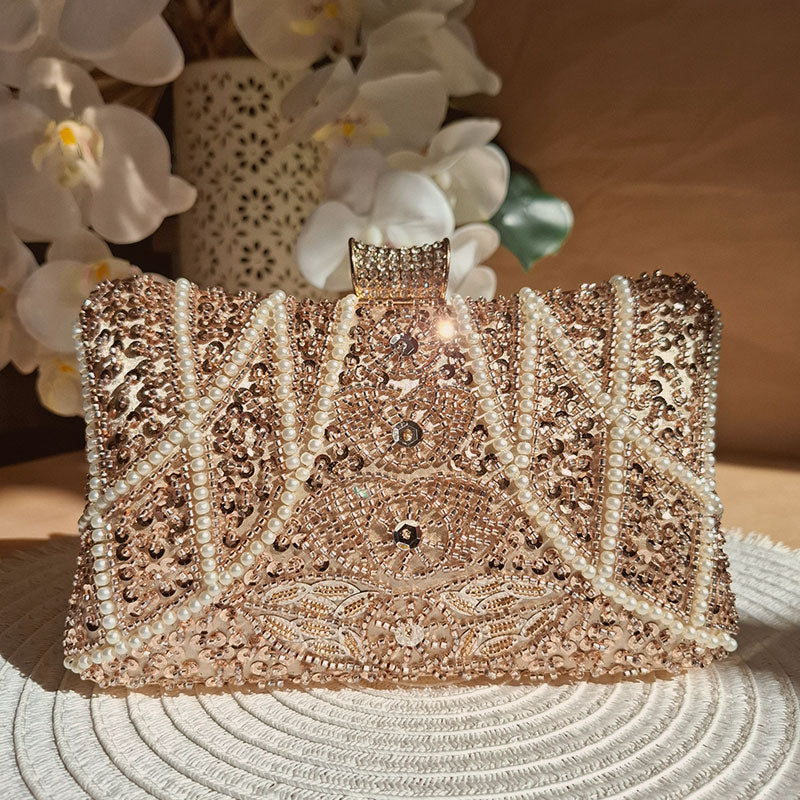 Romantic Rose Gold Pearl Evening Clutch Bag