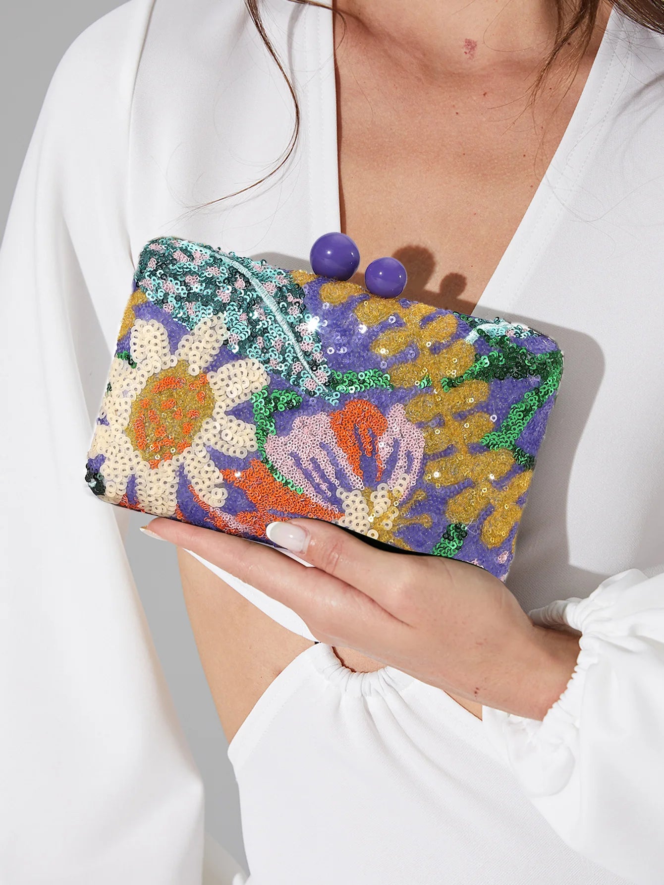 Floral Sequins Clutch Bag