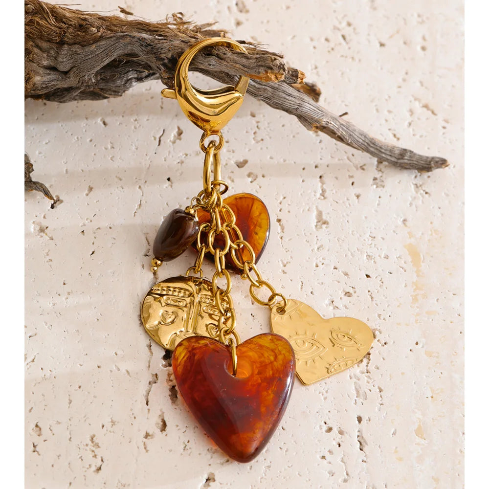 Amber Heart Charm Keychain