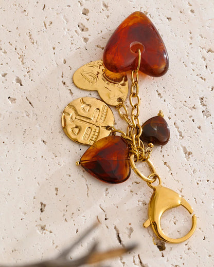 Amber Heart Charm Keychain