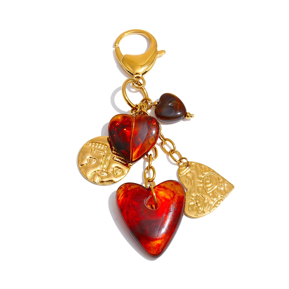 Amber Heart Charm Keychain