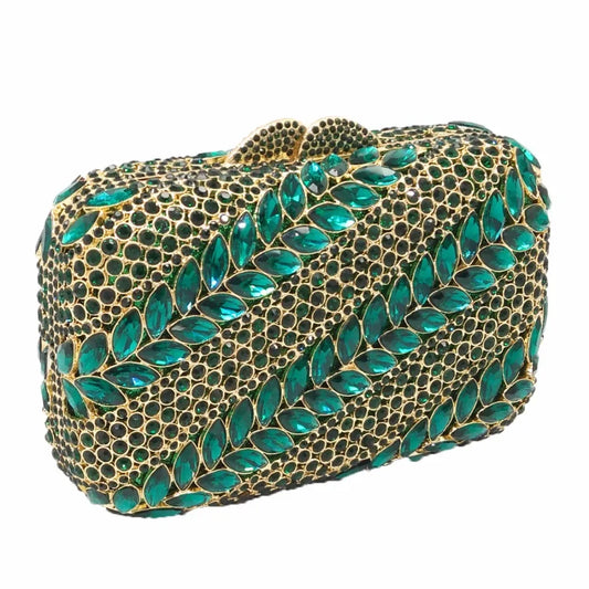 Exotic Green Floral Crystal Clutch Bag