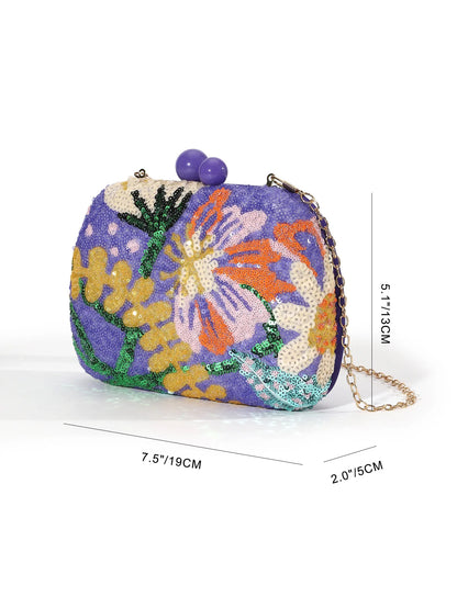 Floral Sequins Clutch Bag