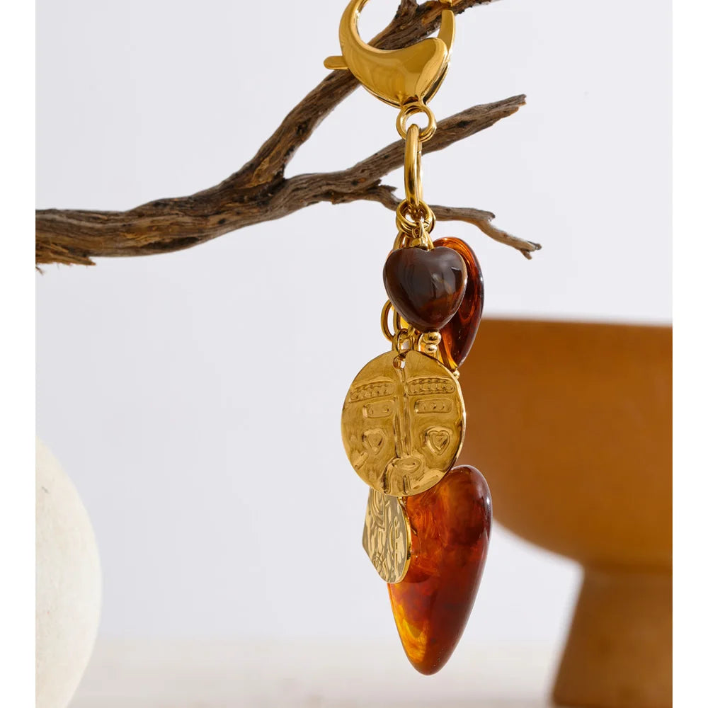 Amber Heart Charm Keychain