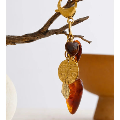 Amber Heart Charm Keychain