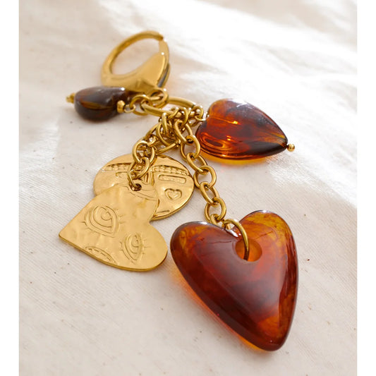 Amber Heart Charm Keychain
