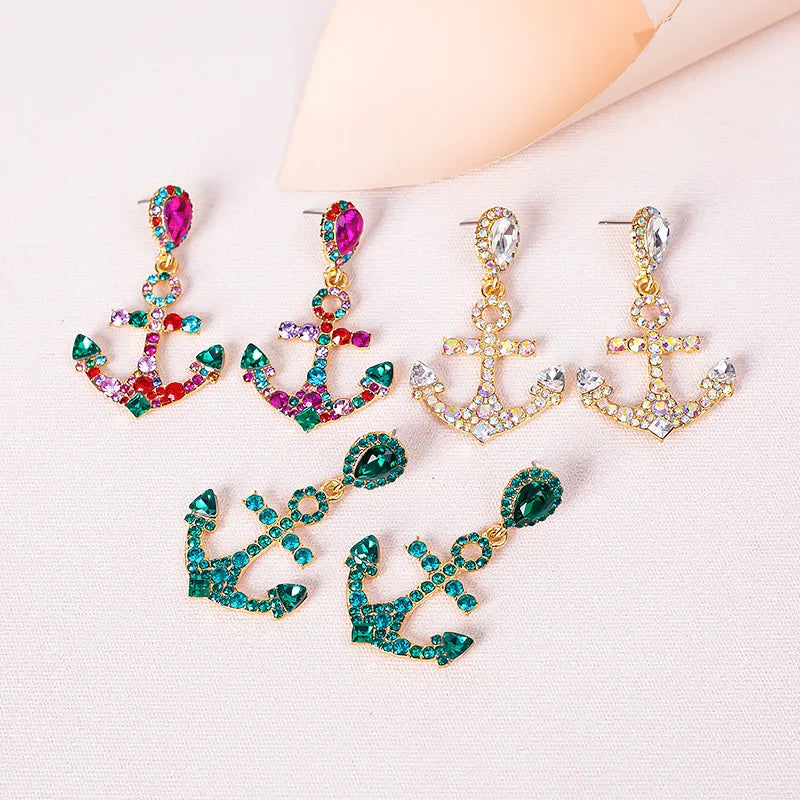 Seaside Allure Anchor Crystal Stud Earrings Montipi