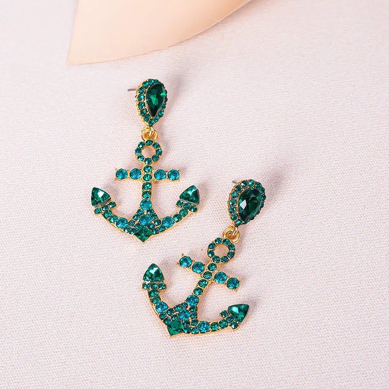 Seaside Allure Anchor Crystal Stud Earrings Montipi