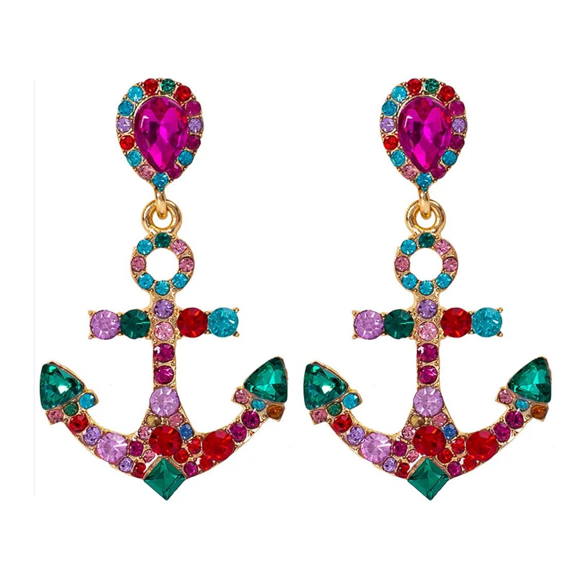 Seaside Allure Anchor Crystal Stud Earrings Montipi