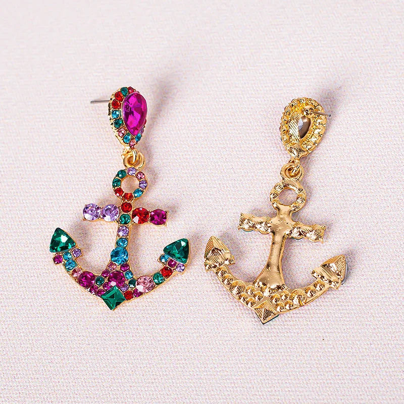 Seaside Allure Anchor Crystal Stud Earrings Montipi