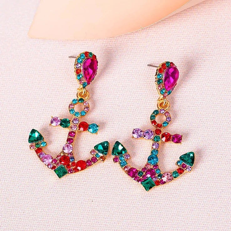 Seaside Allure Anchor Crystal Stud Earrings Montipi