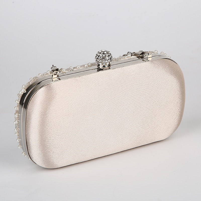 Silver Crystal Pearl Clutch Bag Montipi