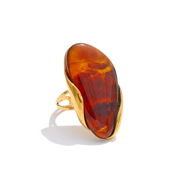 Solara Gemstone Ring in Amber with real gold plating and resin stone