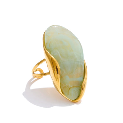 Solara Gemstone Ring in Aqua Green with organic sculptural gold design
